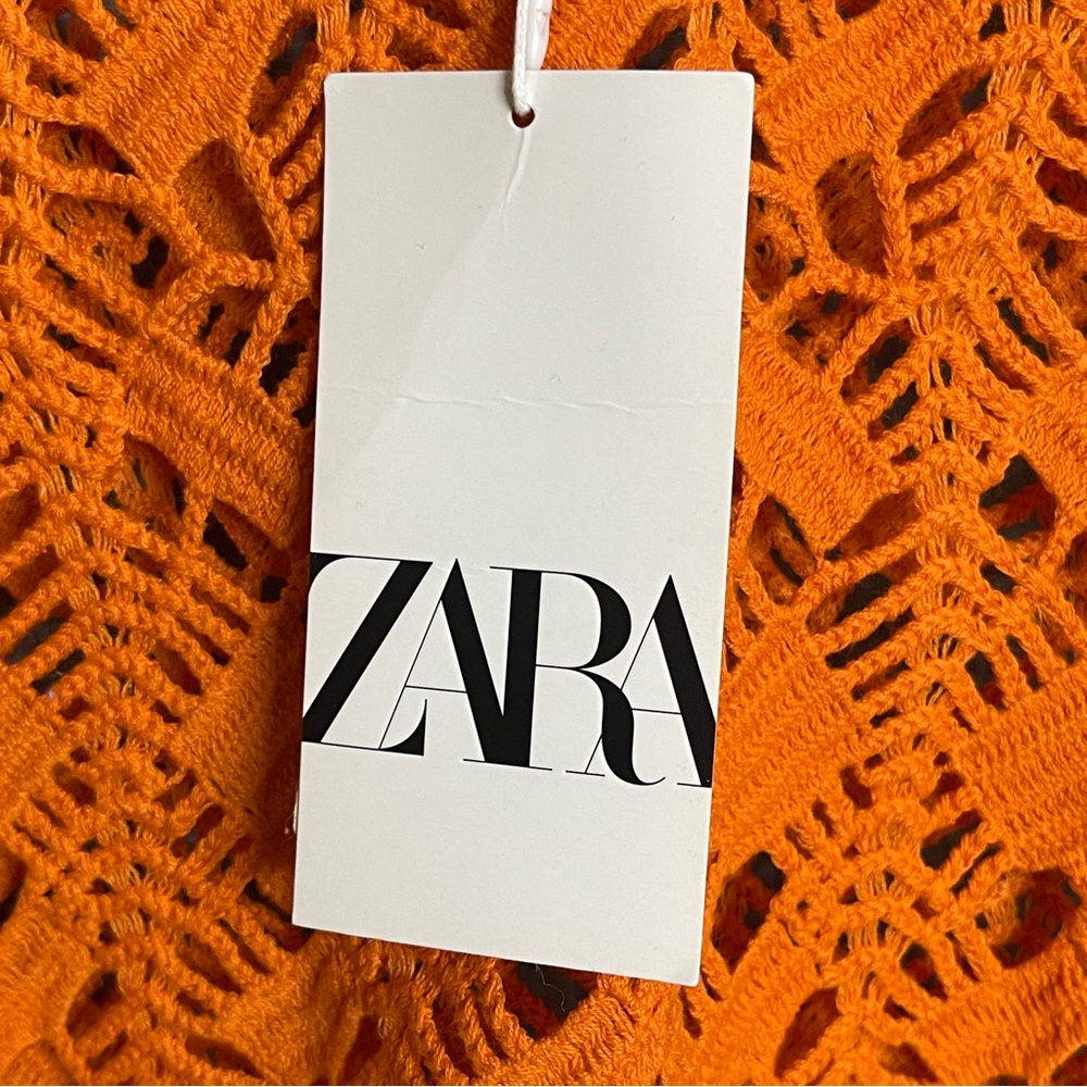 ZARA Orange Crochet Knit Top Sleeveless NWT M Boho Indie Coastal Grandma Resort - Picture 3 of 12